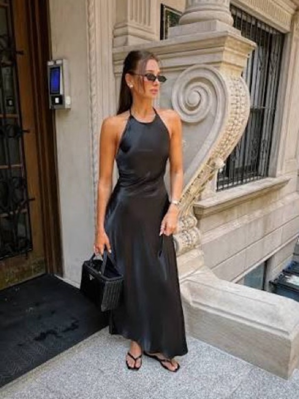 Satin Halter Neck Black Maxi Dress